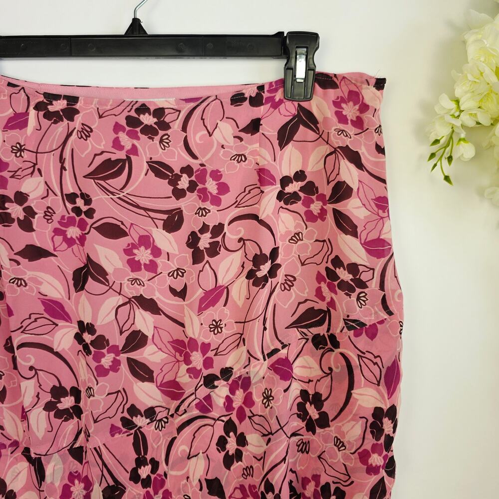 Jaclyn Smith Skirt Plus 18W Pink Brown Floral Chiffon Y2K Cottage Fairy Grunge - Picture 3 of 10